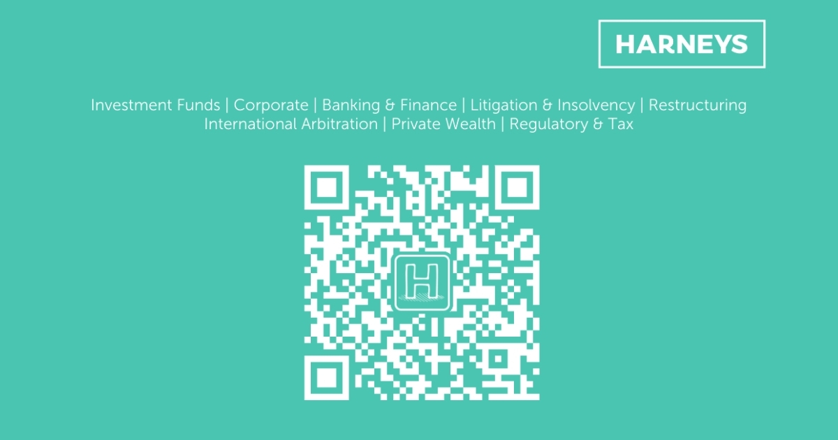 Harneys Wechat QR code in English on green background