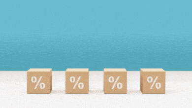 Gradual Interest Rate Concept with Wooden Block entering the scene and increasing up with gold coin