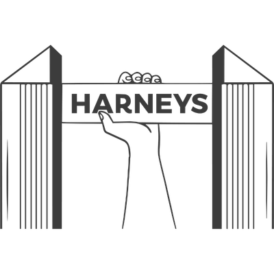 Hand holding a harneys bridge between 2 buildings